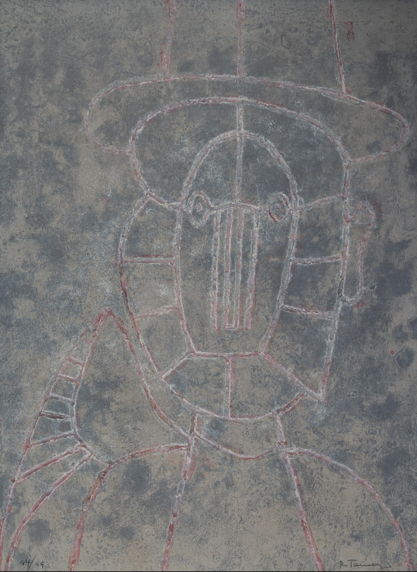 "Cabeza en fondo gris" de Rufino Tamayo