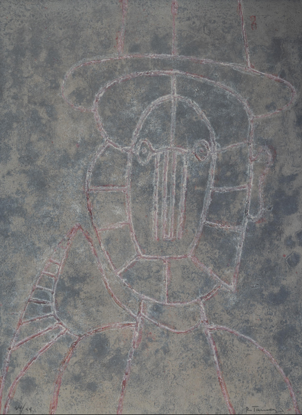 "Cabeza en fondo gris" de Rufino Tamayo